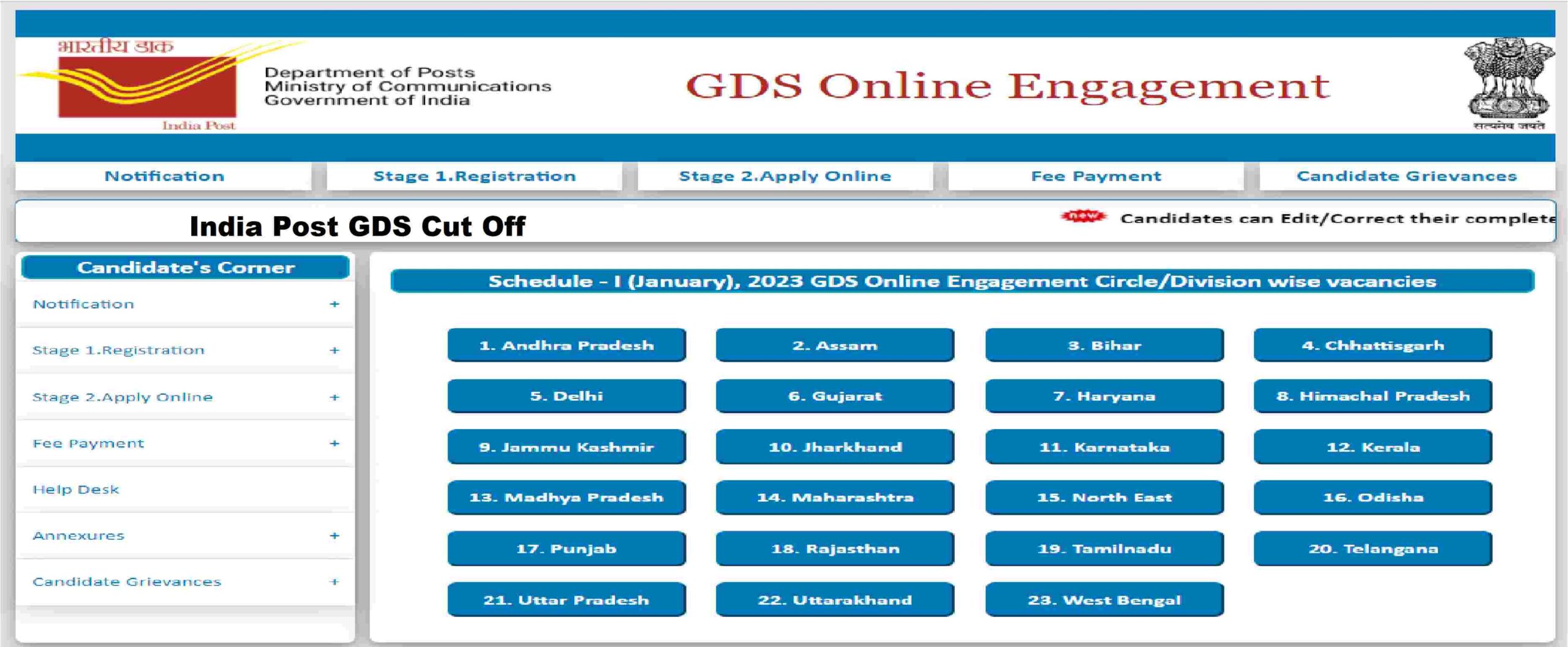 India Post GDS Cut Off List